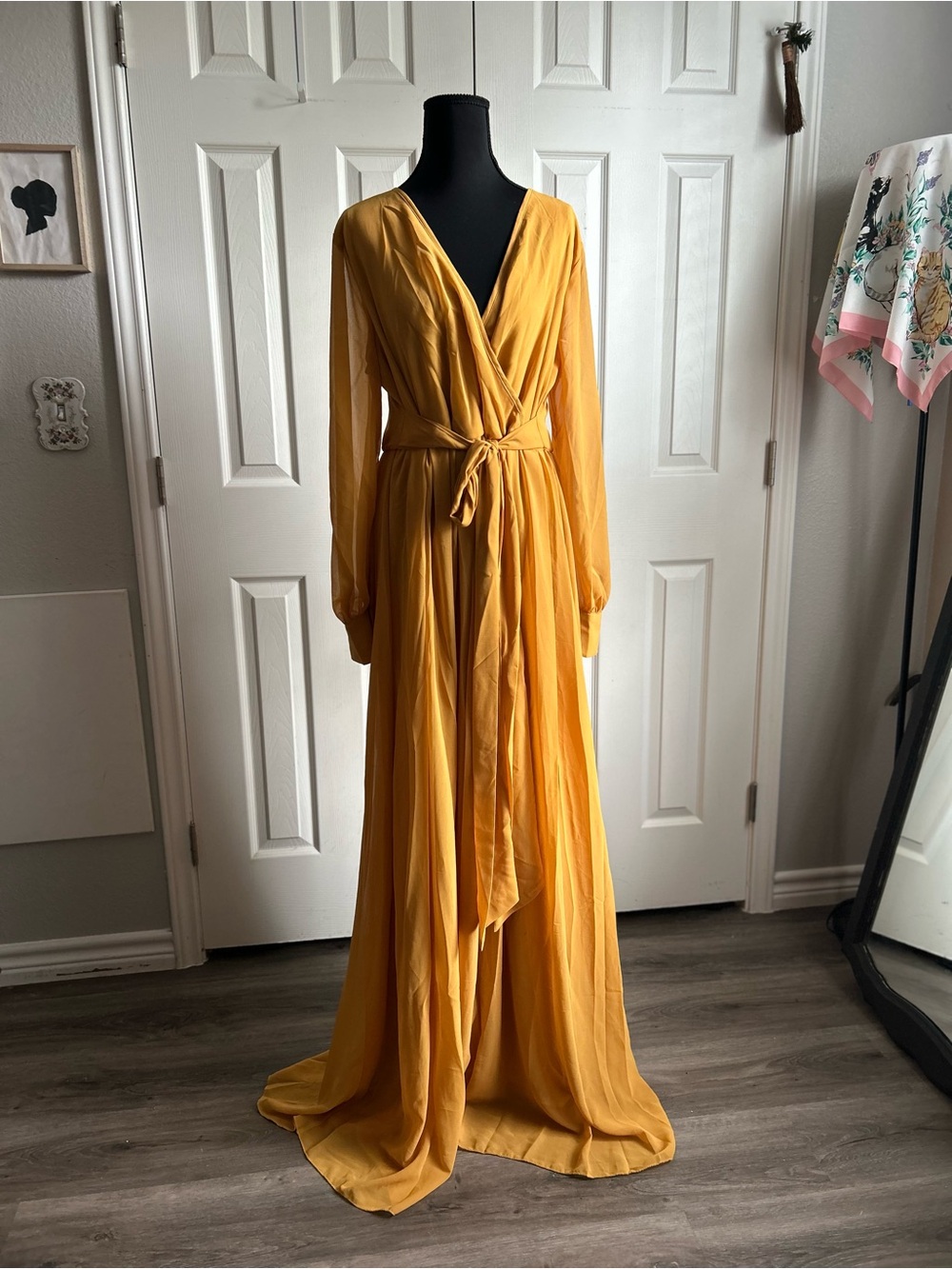 Baltic Born yellow flowy long sleeve chiffon maxi dress